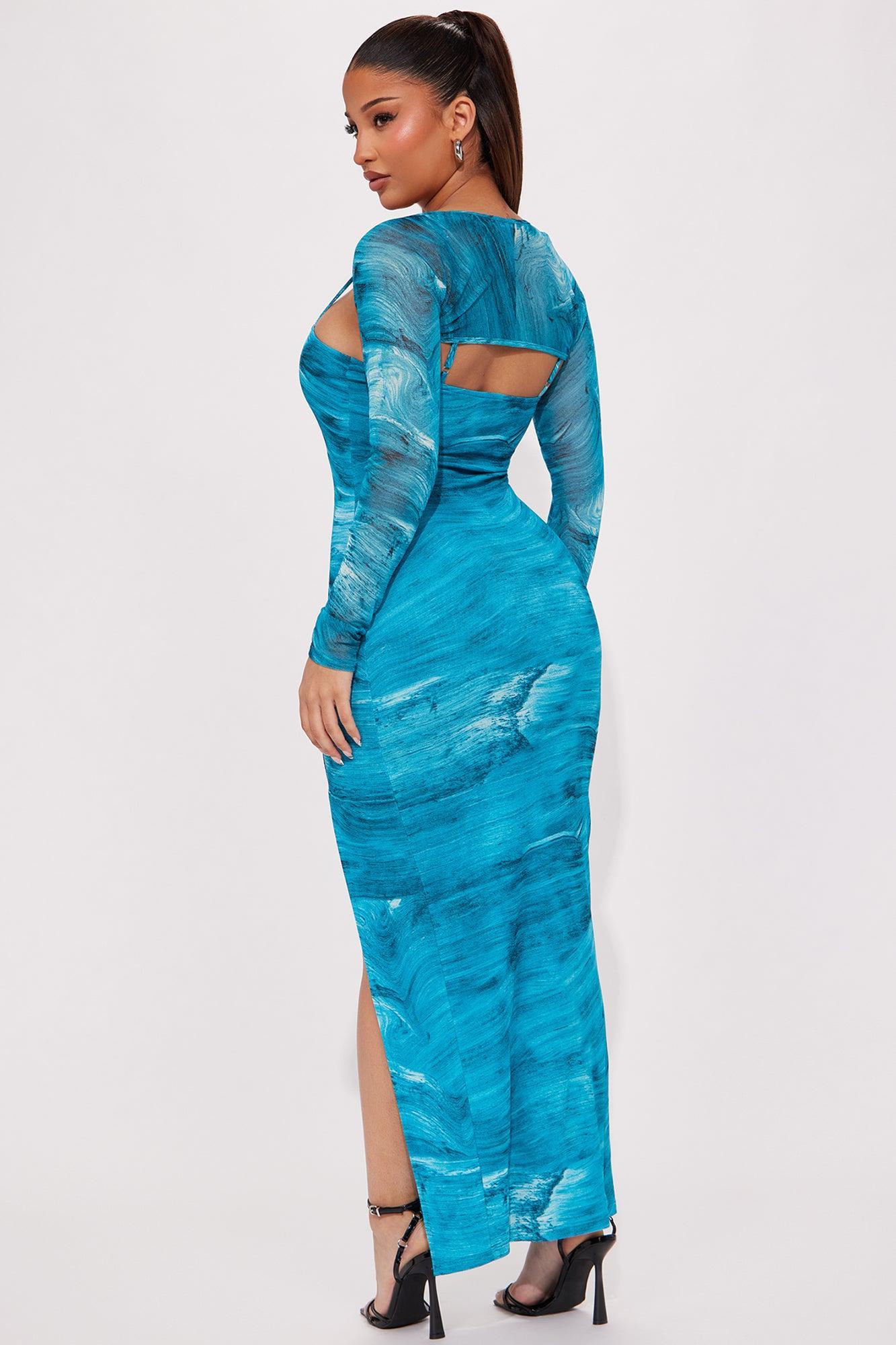 Deep Waters Mesh Maxi Dress Set - Blue Product Image