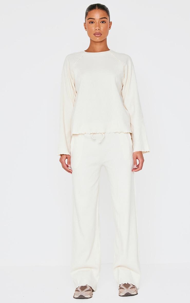 Cream Ribbed Oversized Seam Detail Long Top Product Image