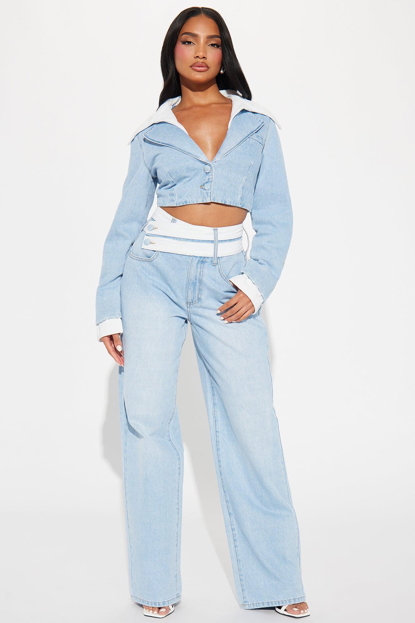 Top Of My Game Denim Pant Set - Light Wash Product Image