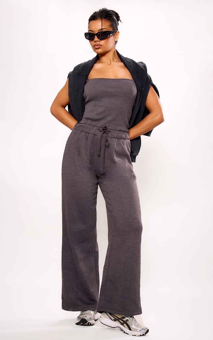 Charcoal Rib Elasticated Tie Strappy Jumpsuit Product Image