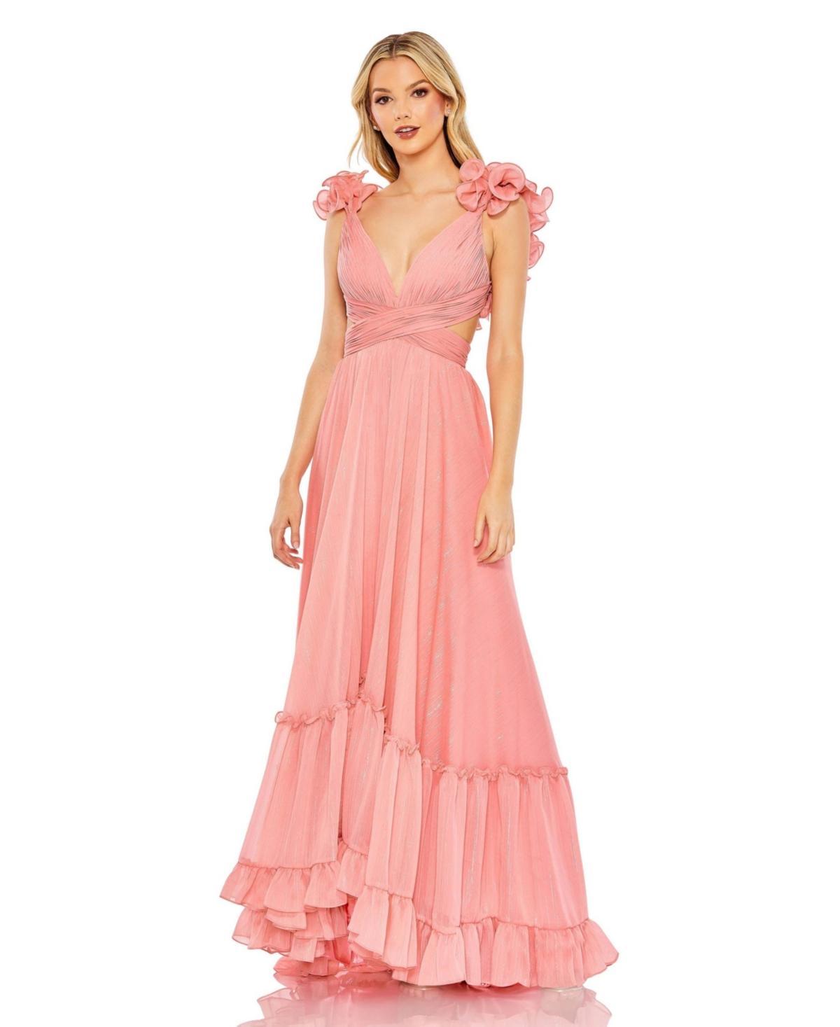 Womens Ruffled A-Line Gown Product Image