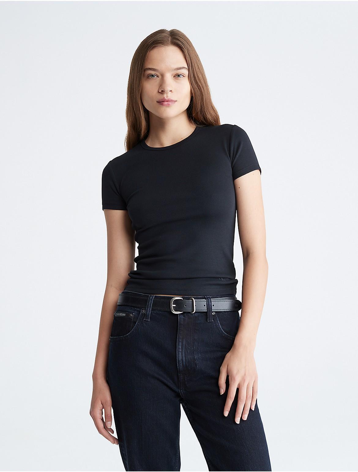 Calvin Klein Womens Cotton Contour Rib T-Shirt - Black - L Product Image