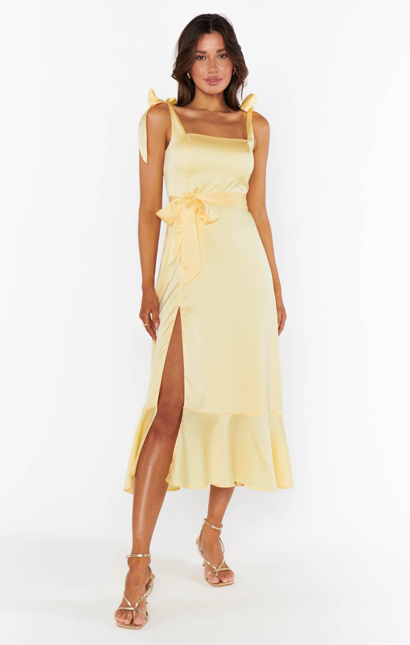 Garden Midi Dress ~ Pale Yellow Luxe Satin Product Image