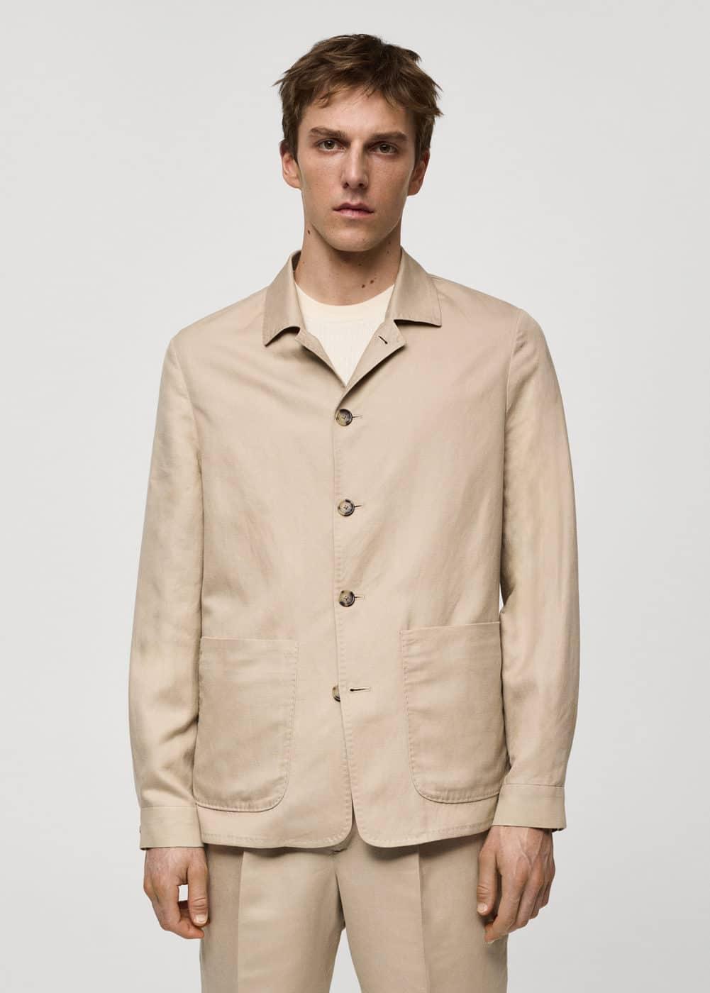 MANGO MAN - Lyocell linen overshirt with pockets beigeMen Product Image