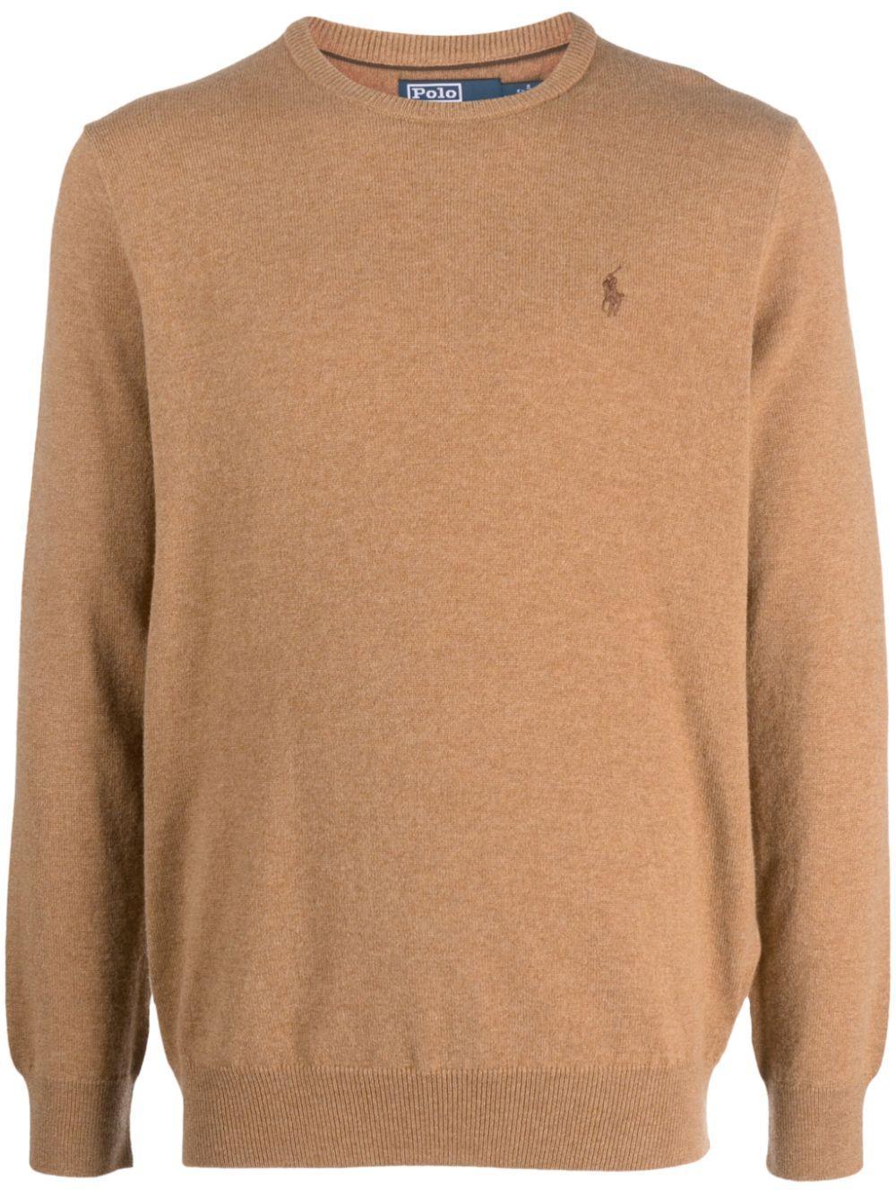 POLO RALPH LAUREN Polo-pony-embroidered Wool Jumper In Brown Product Image