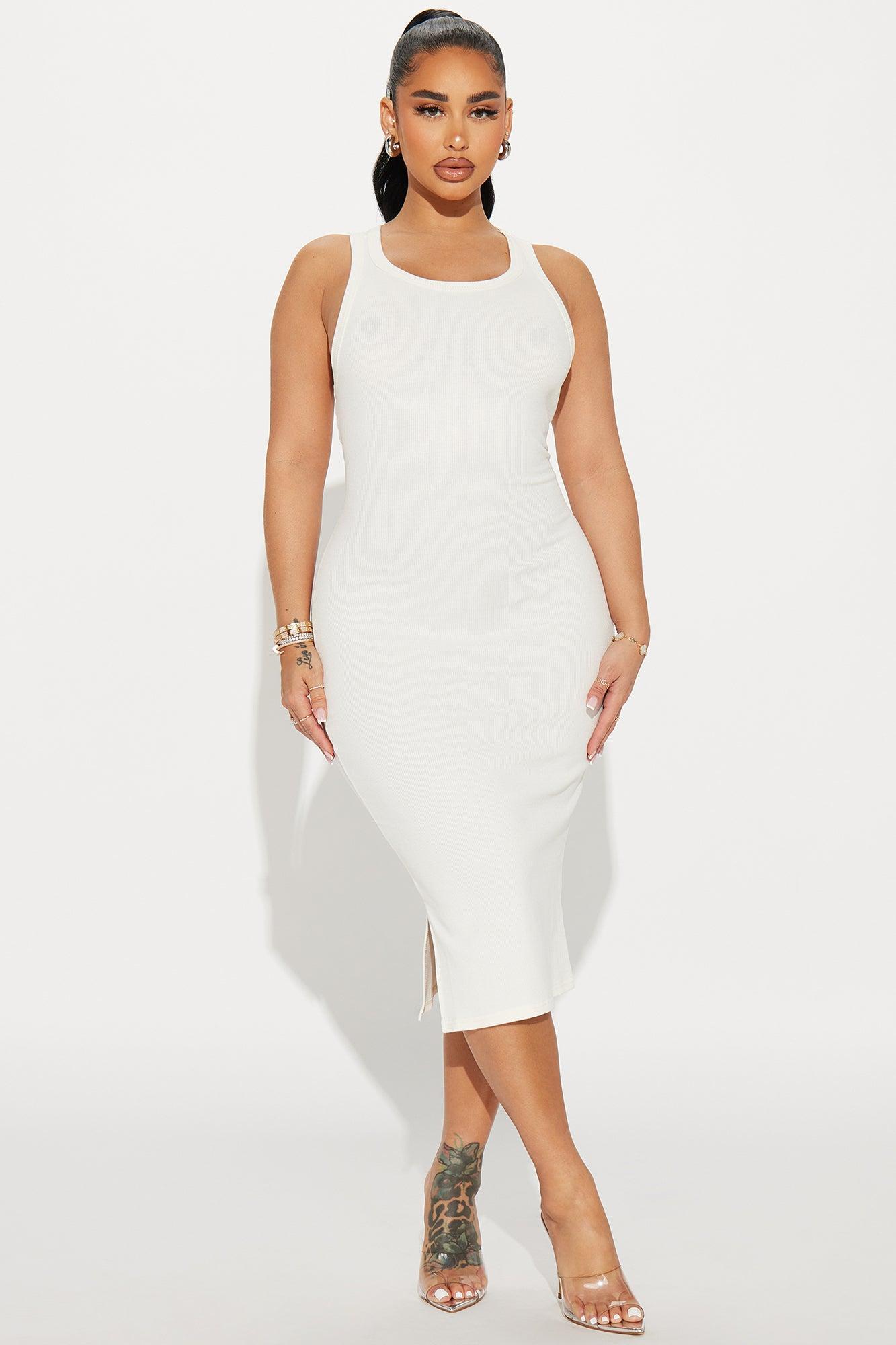 Kate Ribbed Midi Dress - Cream Product Image