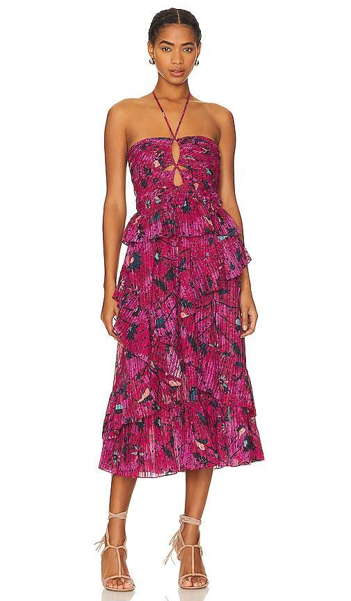 Simona Tiered Ruffle Halter Midi Dress Product Image