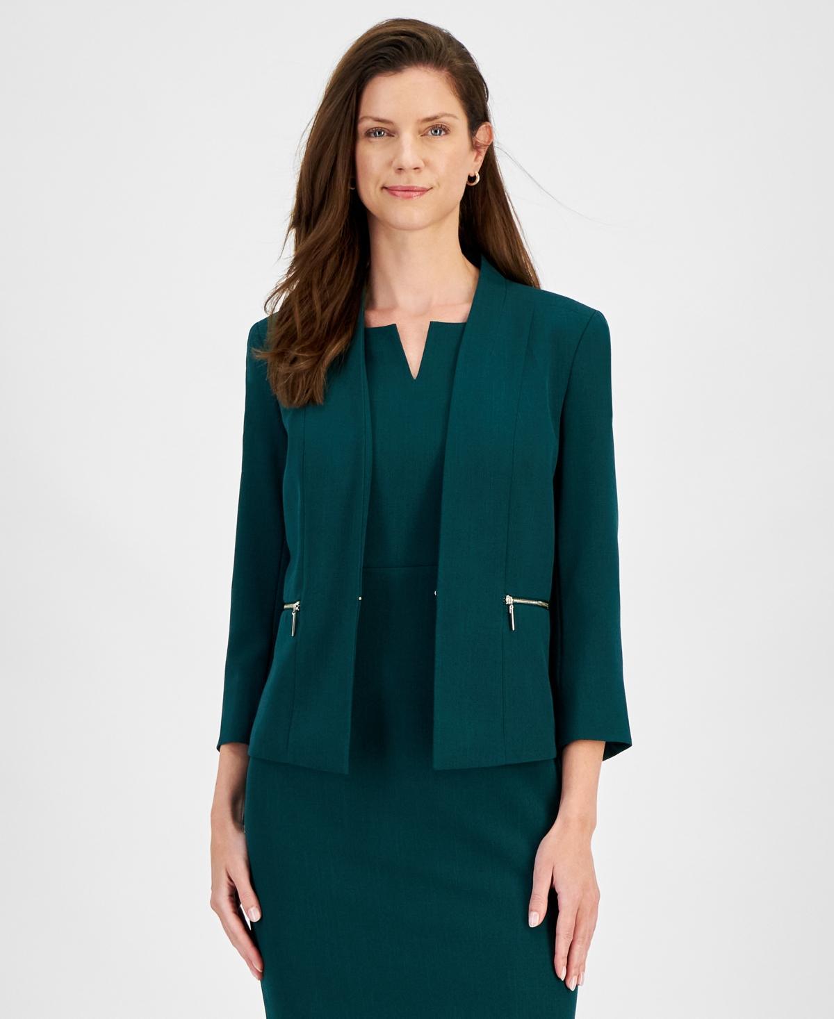 Kasper Womens Collarless Zip-Pocket Jacket Product Image