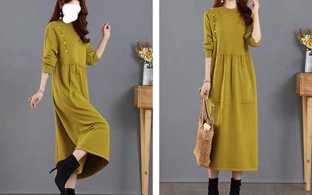 Long-Sleeve Plain Midi Sweater Dress Product Image