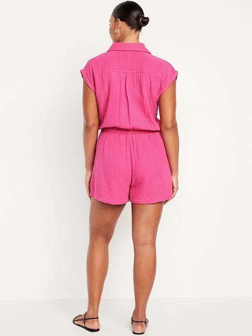 Waist-Defined Crinkle Gauze Romper -- 3-inch inseam Product Image