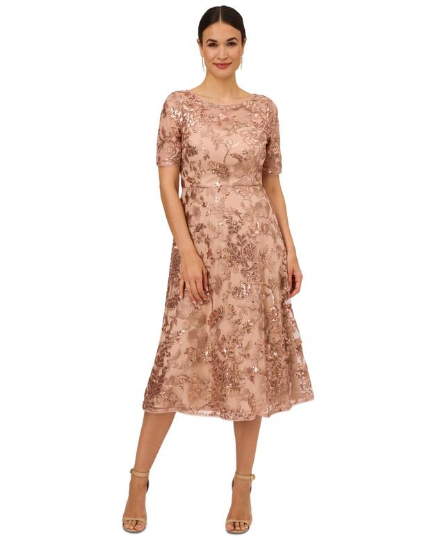 Adrianna Papell Embroidered Sequin Midi Fit & Flare Dress Product Image