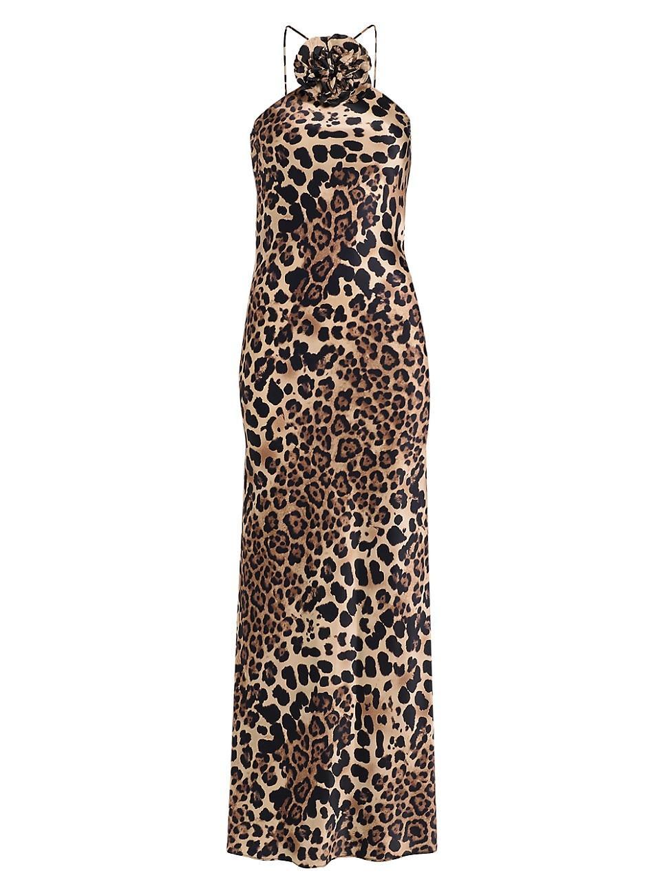 Womens Leopard Silk Bias-Cut Halter Gown Product Image