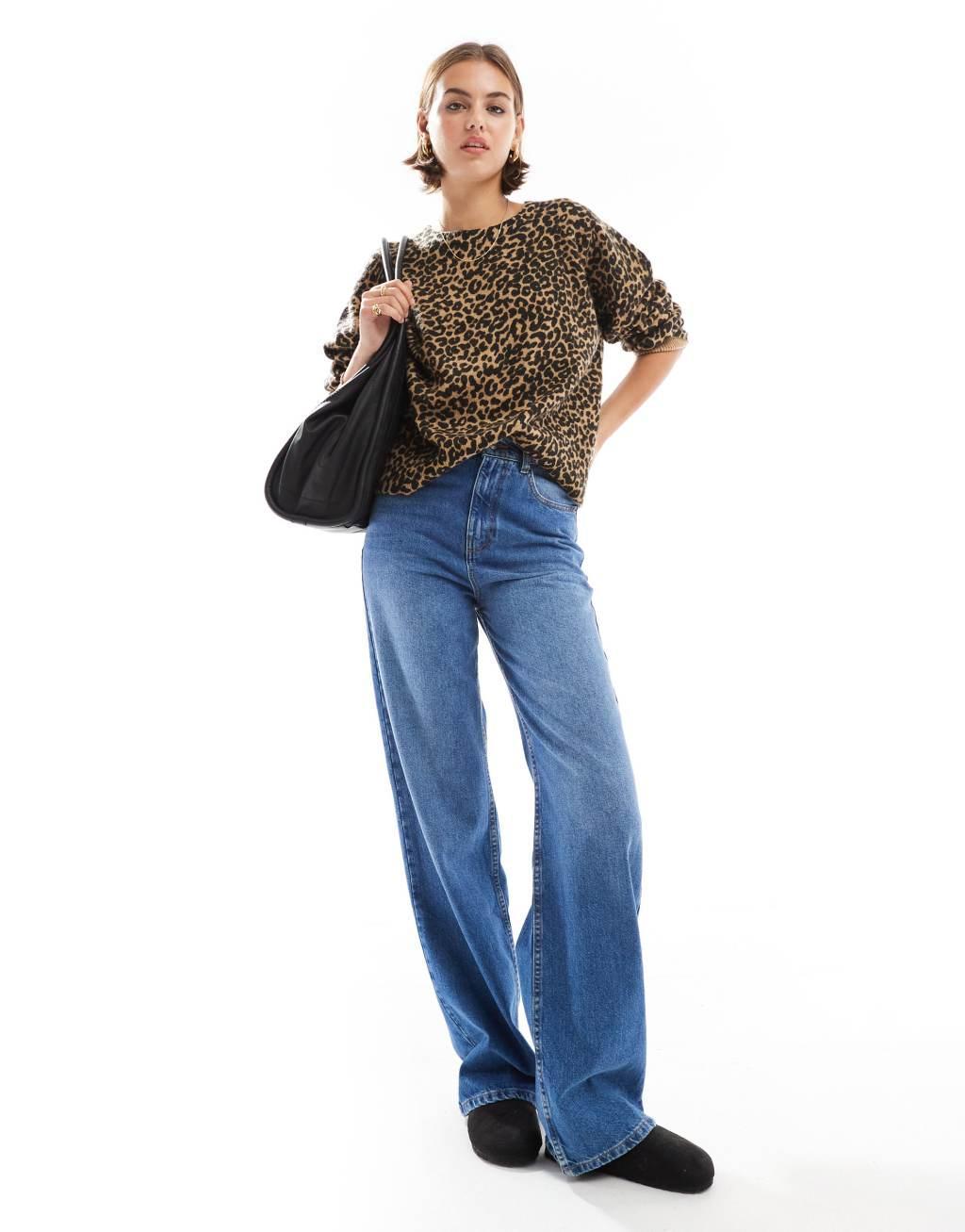 ASOS DESIGN boxy crew neck sweater in leopard print product image