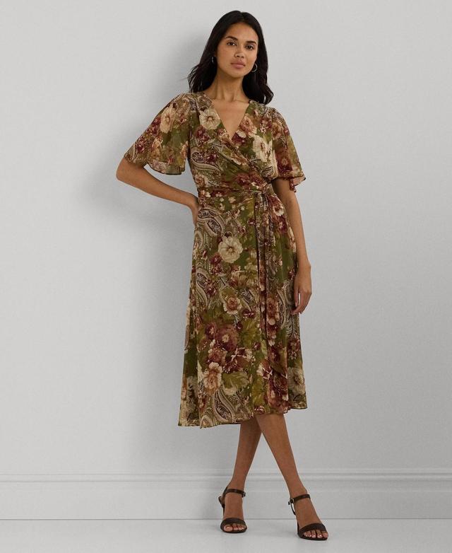 Lauren Ralph Lauren Womens Floral Belted Crinkle Georgette Dress Product Image