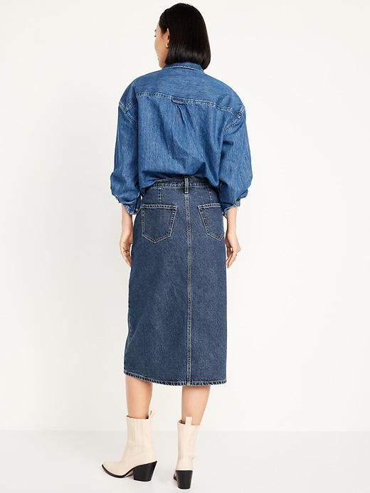 High-Waisted Jean Midi Skirt Product Image