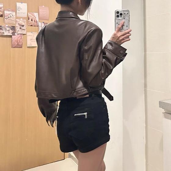 Mid Rise Faux Leather Shorts Product Image