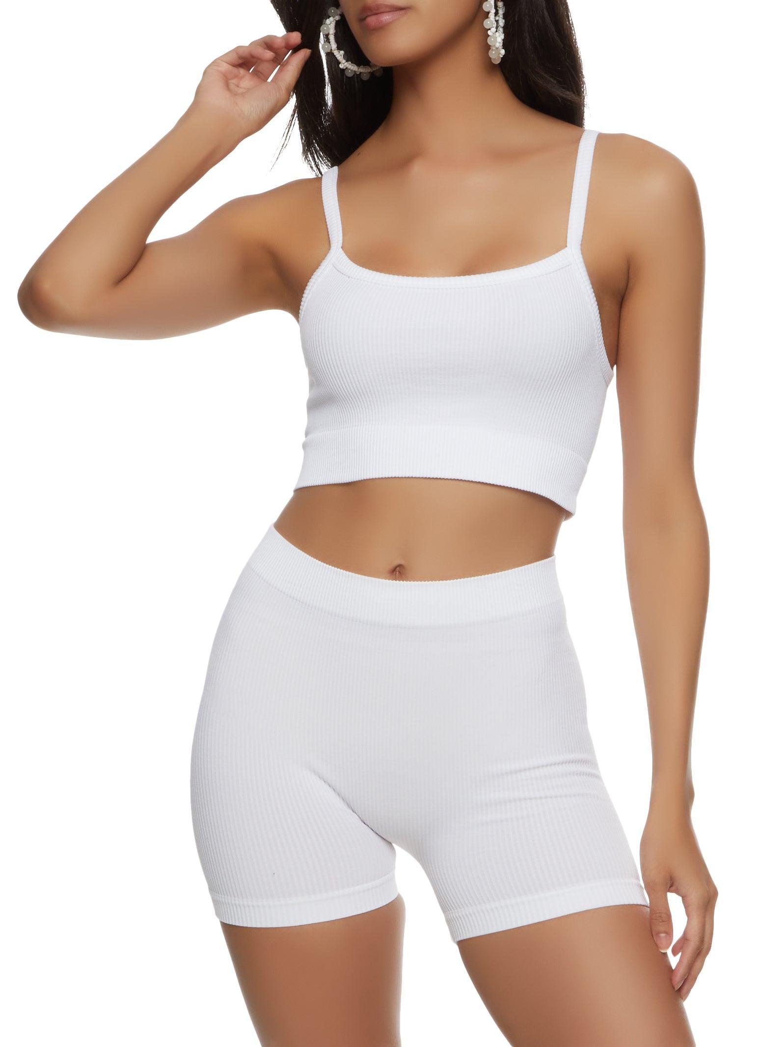 Womens Ribbed Knit Cropped Cami with Biker Shorts Set Product Image