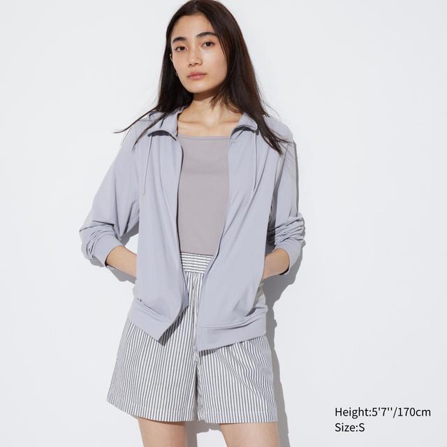 Womens Airism Mesh Uv Protection Full-Zip Hoodie with Deodorizing Gray Small UNIQLO US Product Image