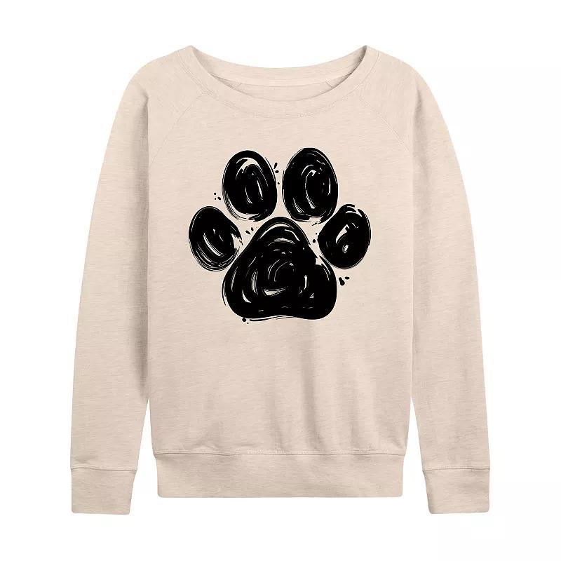 Plus Brushstroke Paw Print Slouchy Graphic Sweatshirt, Womens Beig/Green Product Image