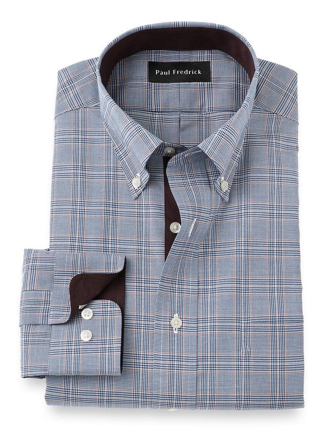 Slim Fit Non-iron Cotton Glen Plaid Dress Shirt With Contrast Trim Product Image