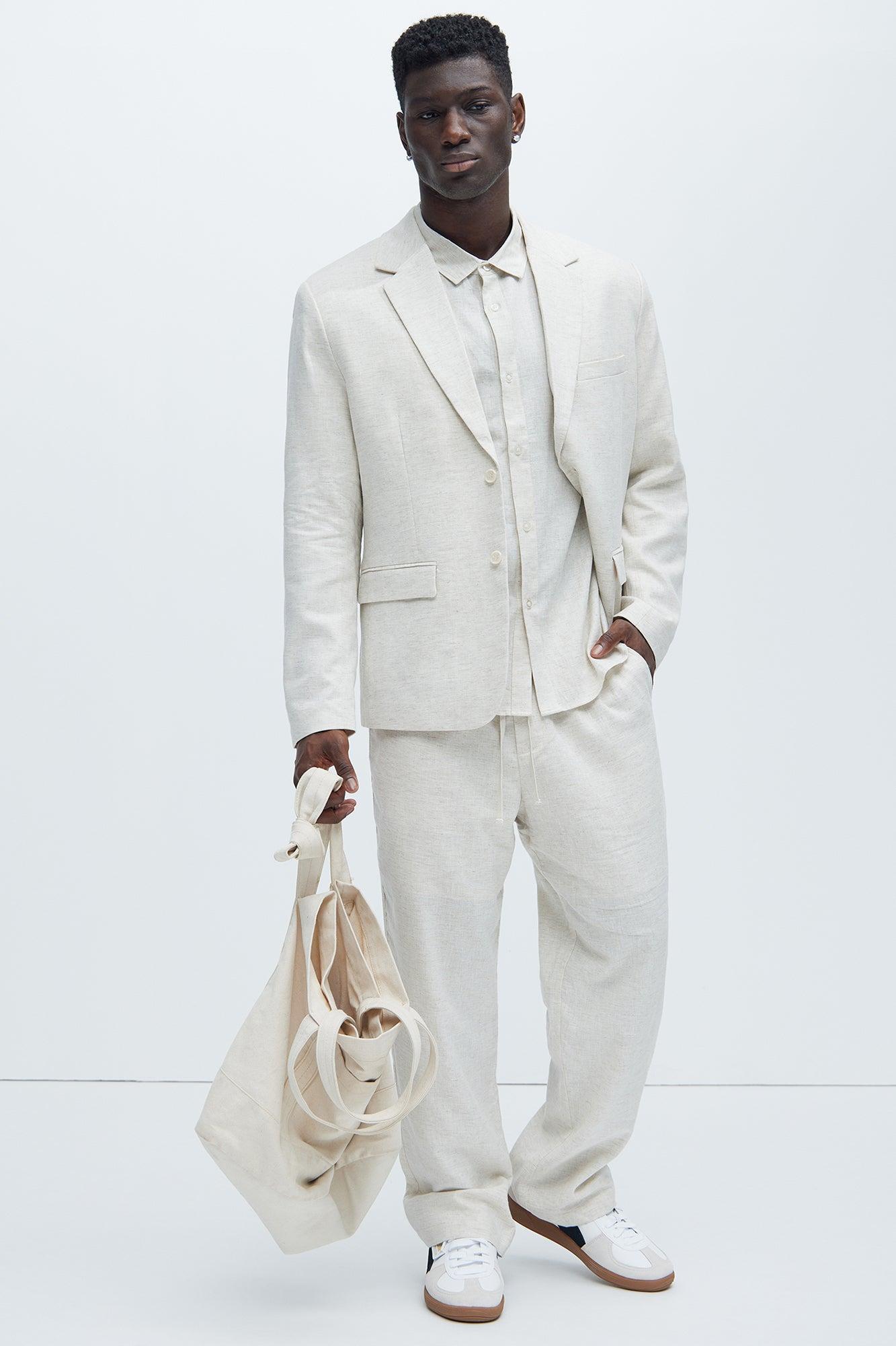 Bahamas Straight Linen Pants - Oatmeal Product Image