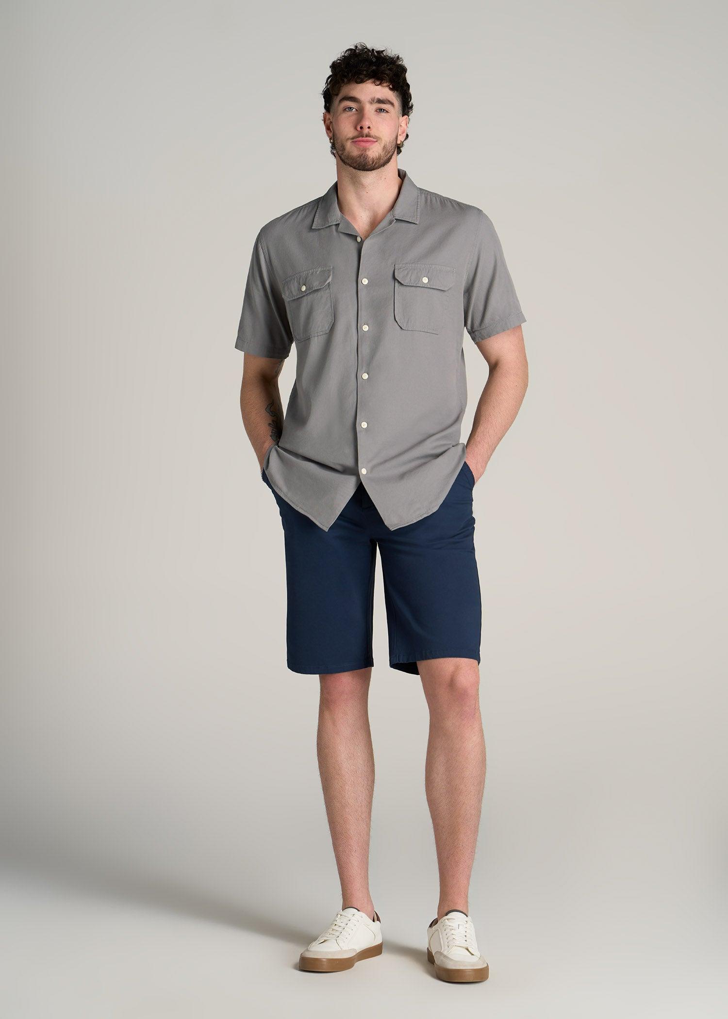 LJ&S Two-Pocket Camp Shirt for Tall Men in Pewter Male Product Image