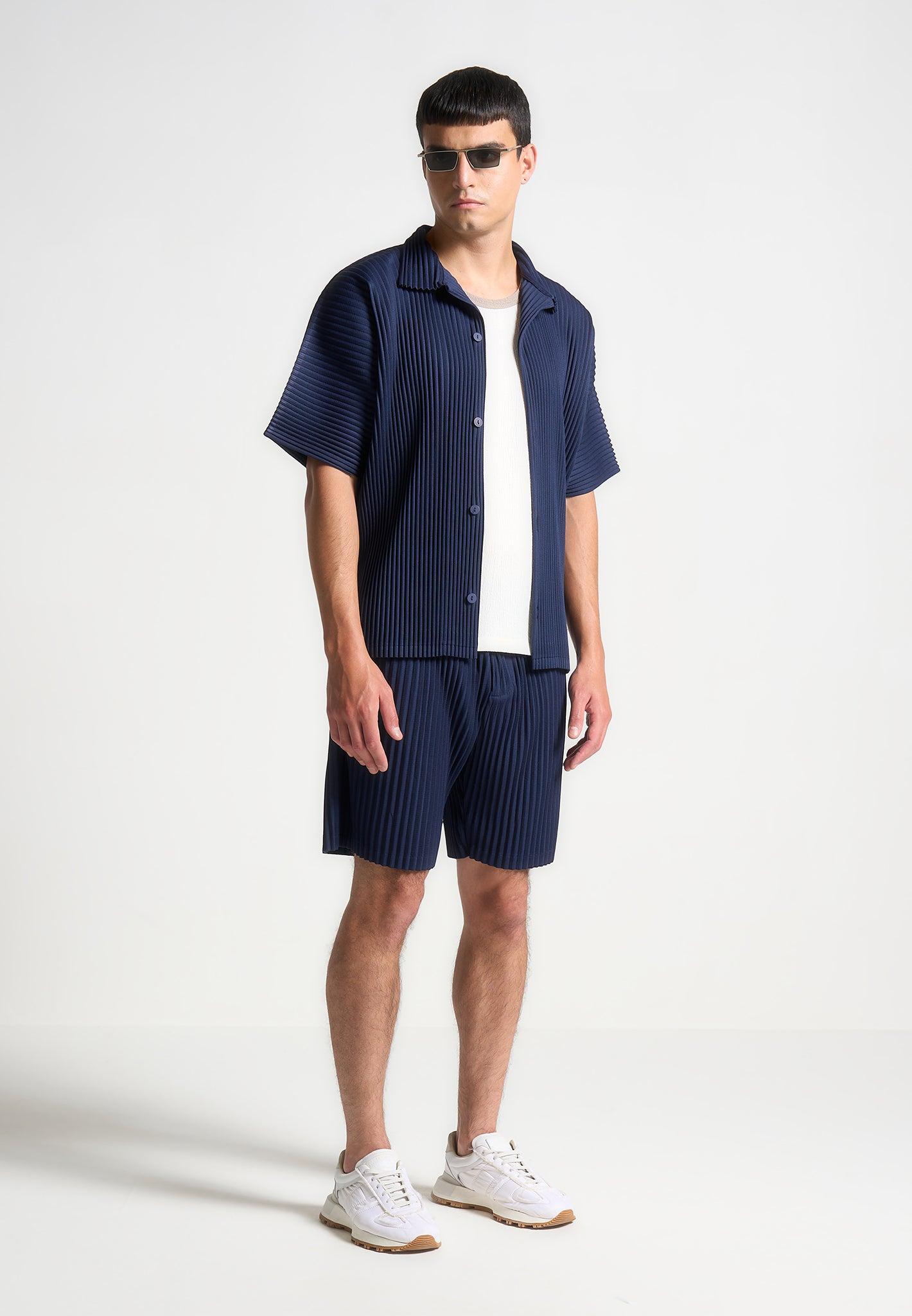 Pleated Shorts - Navy Male Product Image