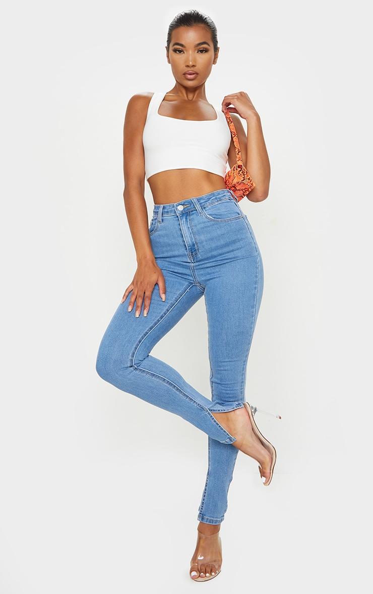 Light Blue Wash Side Split Hem Skinny Jeans Product Image