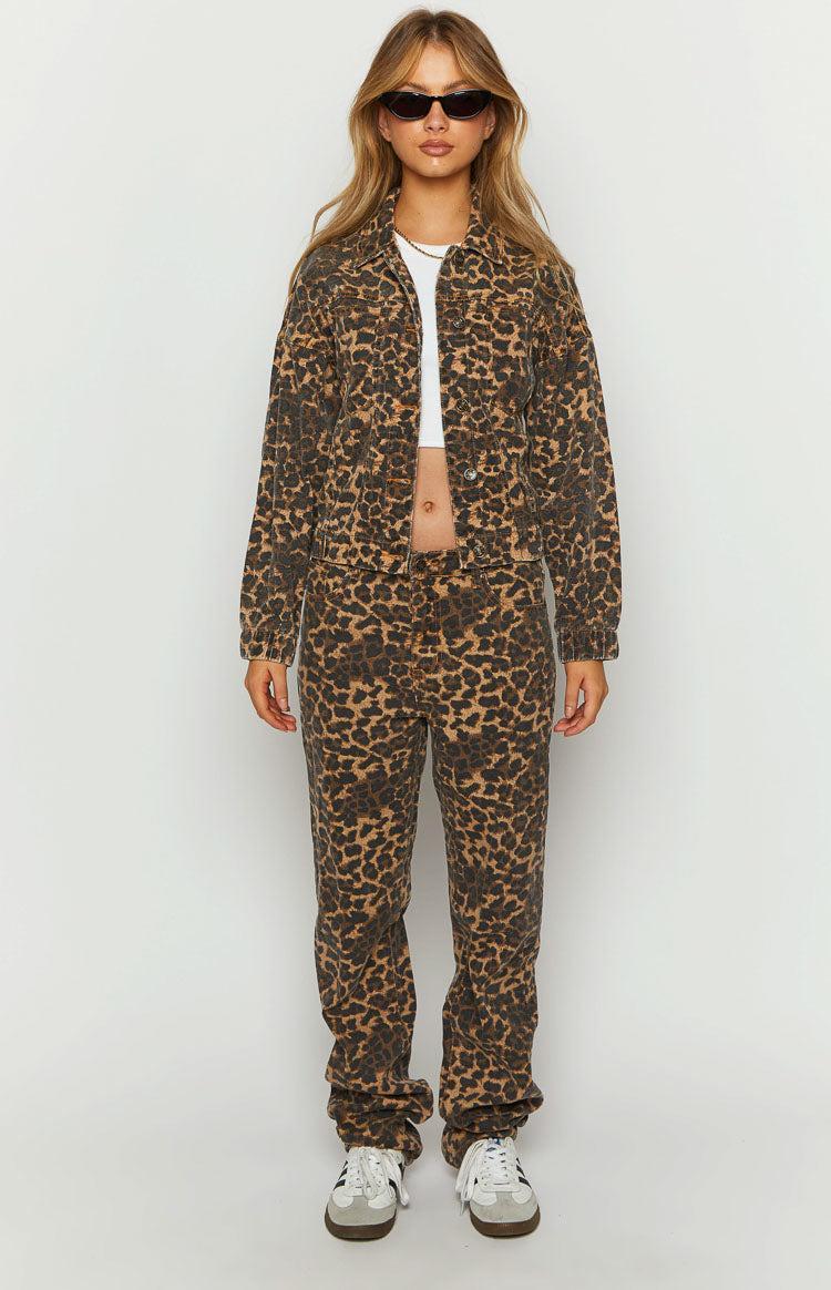 Lioness Carmela Leopard Print Straight Leg Jeans Product Image