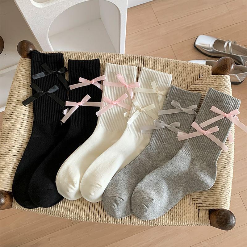 Plain Bow Ribbed Socks Product Image