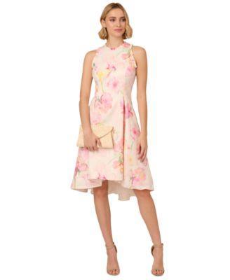 Adrianna Papell Womens Floral Jacquard Ruffle-Trim Dress Product Image