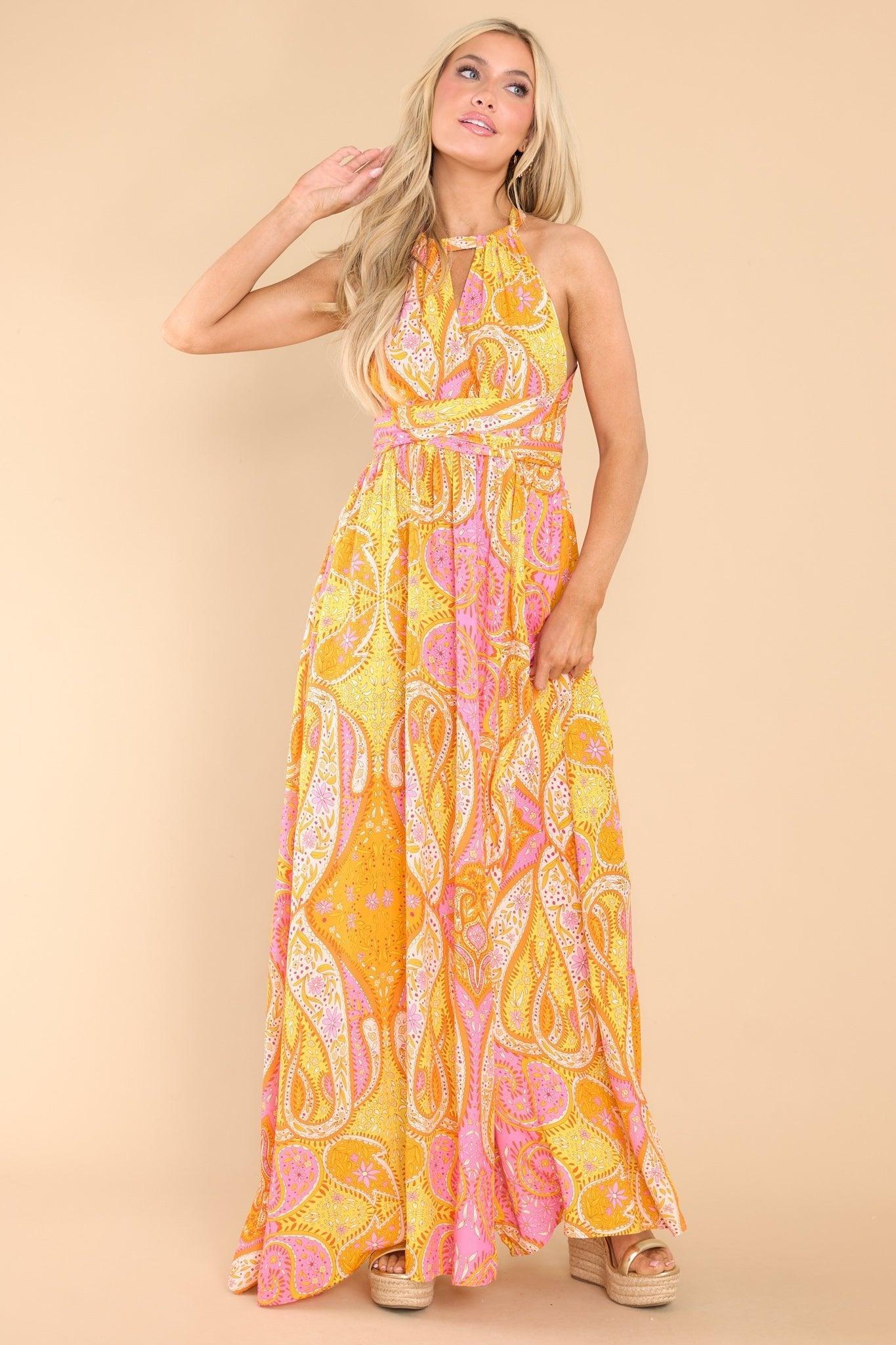 Meant For Me Tangerine Print Maxi Dress Orange Product Image