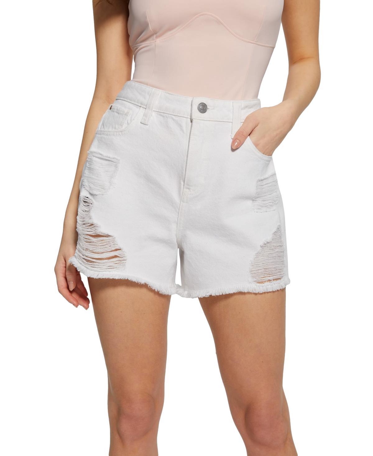 Guess Womens High Rise Distressed Relaxed Denim Shorts product image