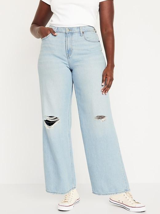 Mid-Rise Ripped Baggy Wide-Leg Jeans Product Image