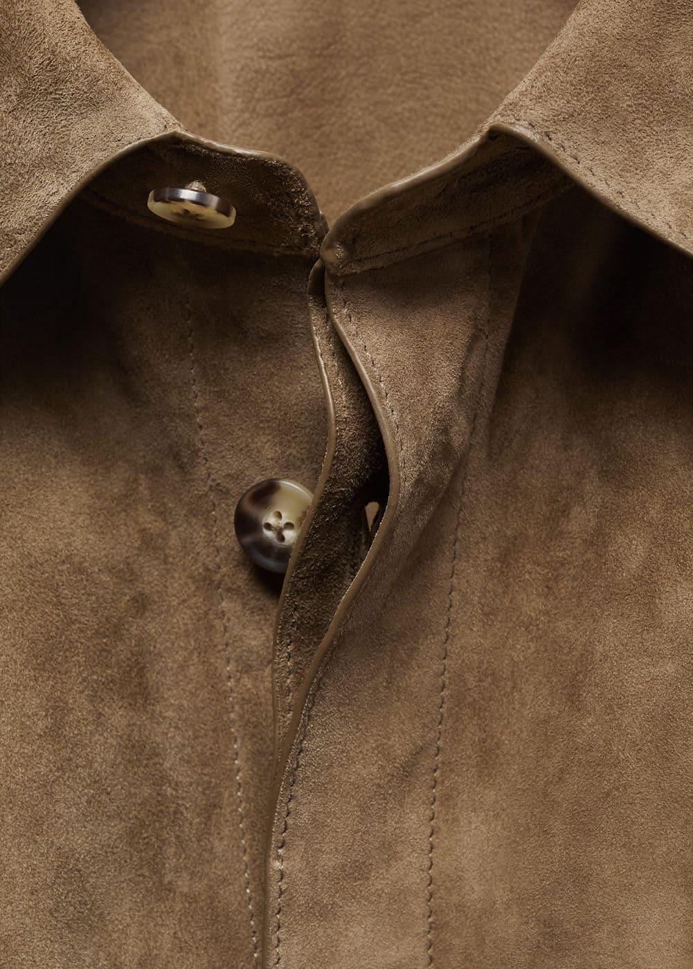 MANGO MAN - Overshirt with 100% suede leather pocket brownMen Product Image