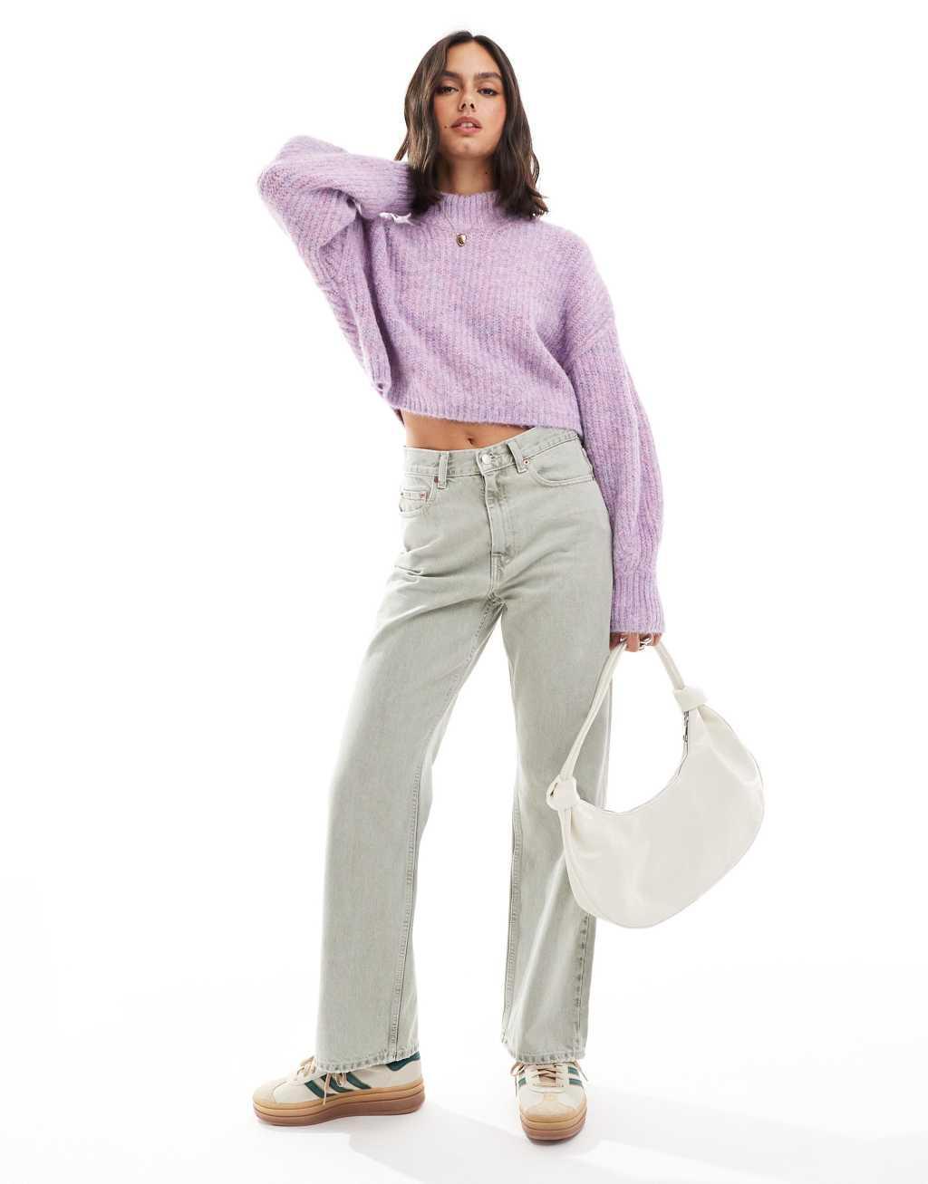 ASOS DESIGN rolled edge twist yarn sweater in pink Product Image