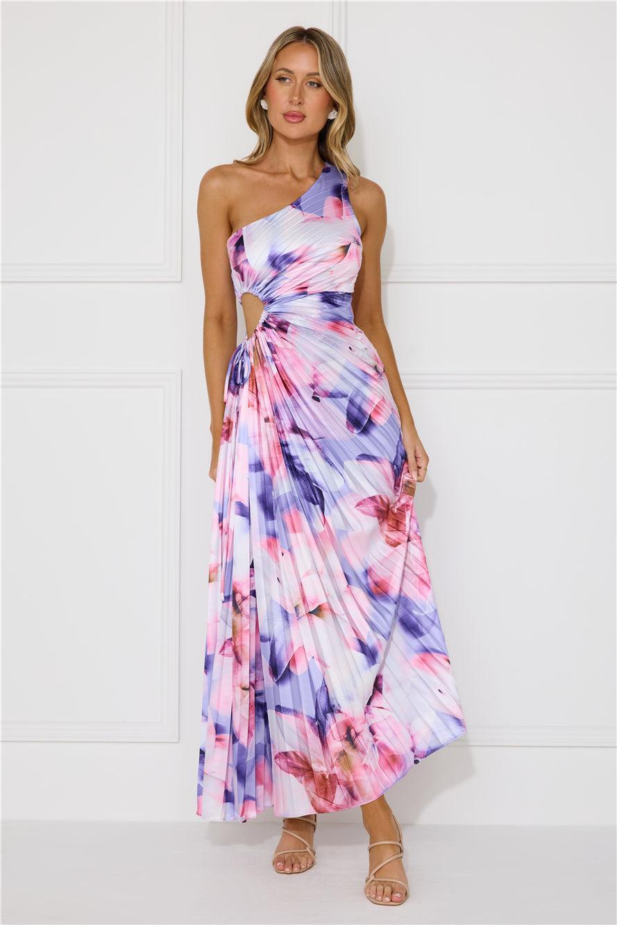 Lily Dreams One Shoulder Satin Maxi Dress Purple Product Image