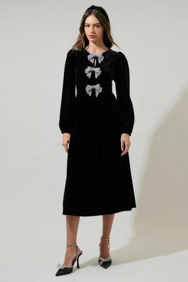 Jena Glow Bow Velvet Midi Dress Product Image