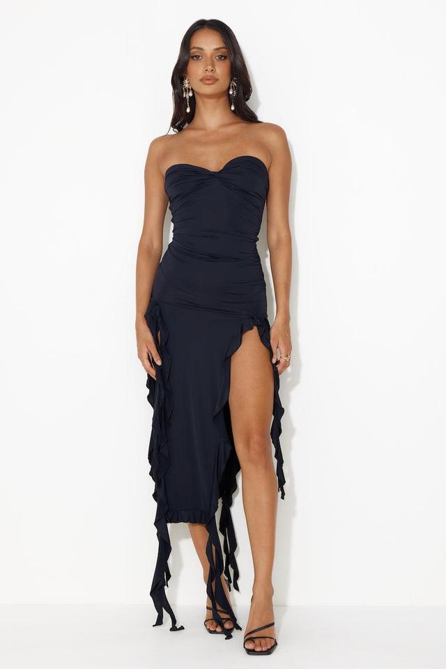 HELLO MOLLY All The Frills Strapless Midi Dress Black Product Image