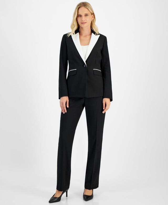 Le Suit Womens Contrast-Lapel Pantsuit, Regular & Petite - Black Product Image