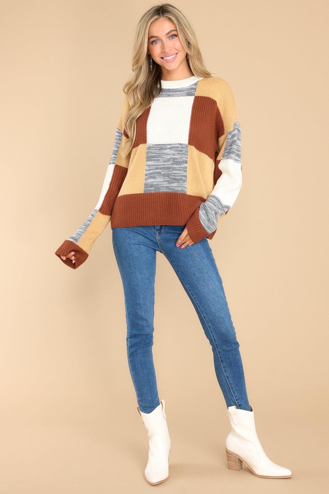 Ready To Rally Brown Multi Print Sweater product image