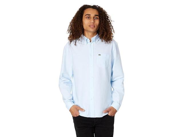 Lacoste Long Sleeve Regular Fit Oxford Button-Down Shirt (White/Overview) Men's Clothing Product Image