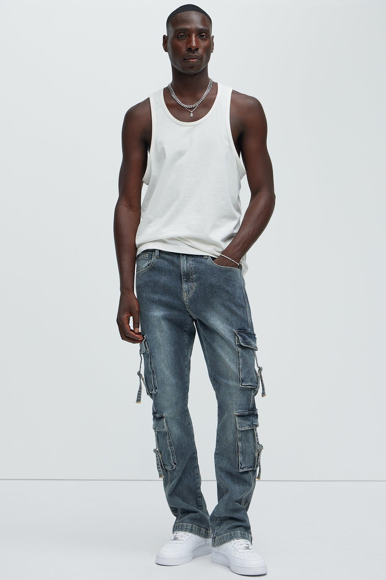 Patrick Stacked Skinny Flare Cargo Jeans - Dark Wash Product Image