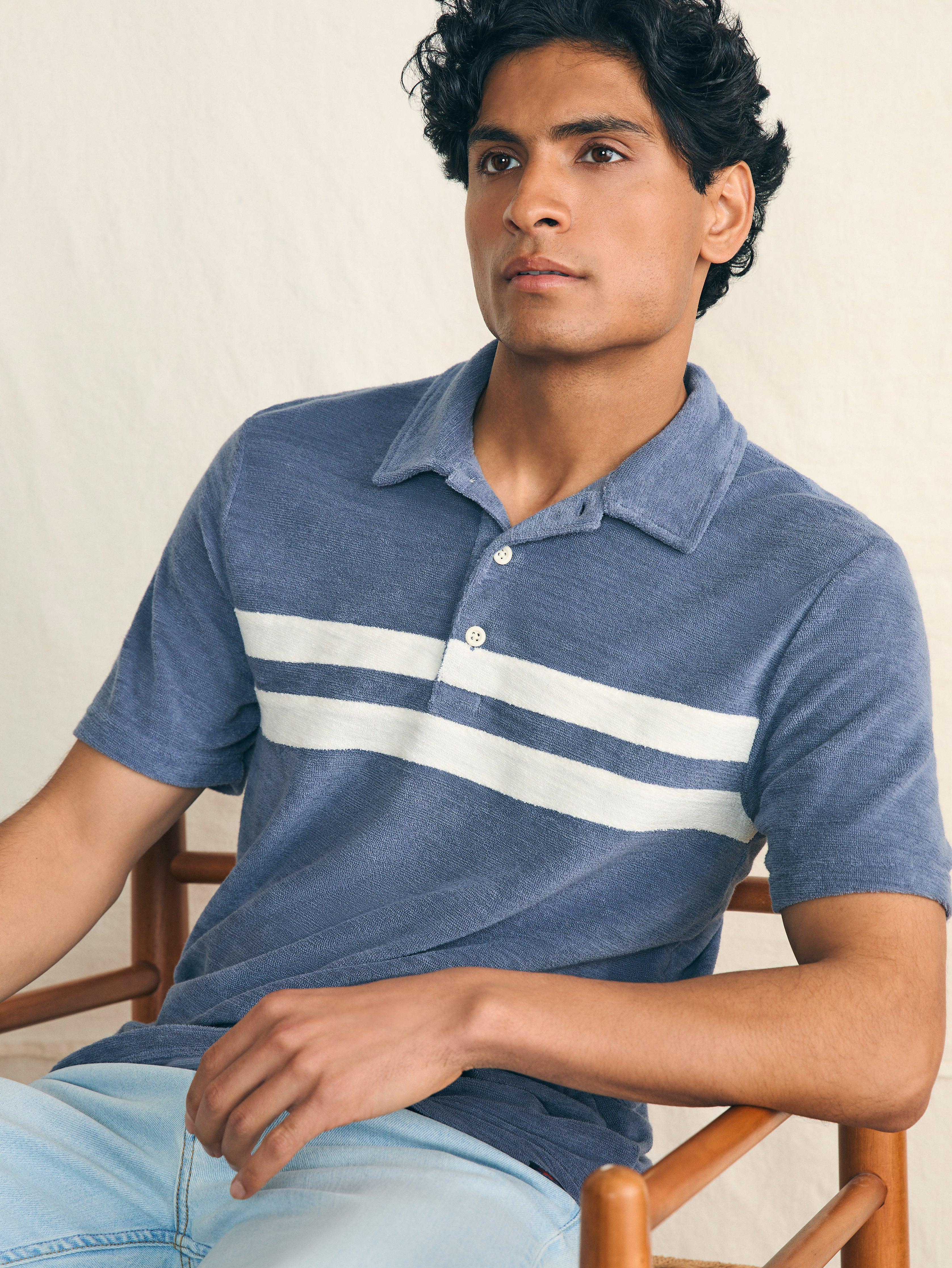 Cabana Towel Terry Surf Stripe Polo Shirt - Ivory Storm Male Product Image