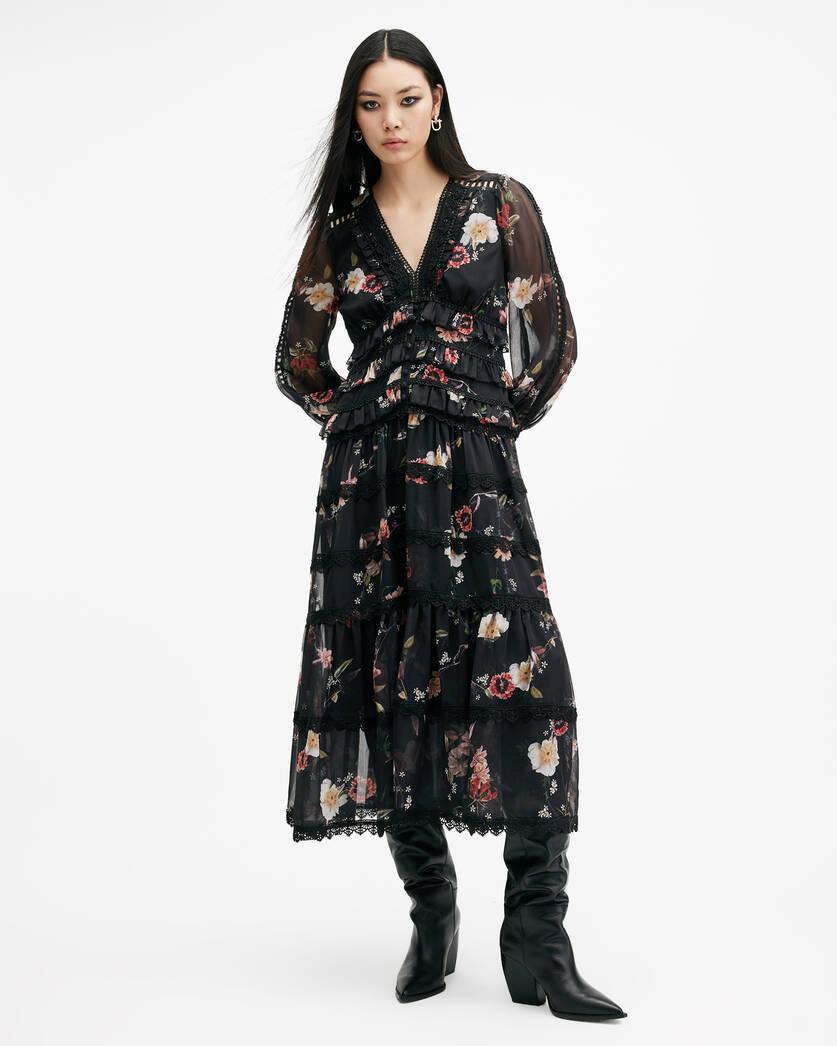 Zora Floral Ruffle Midi Dress Product Image