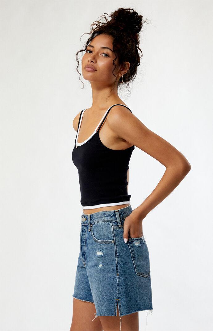 Women's Eco Dark Indigo Ripped High Waisted Relaxed Jorts Product Image