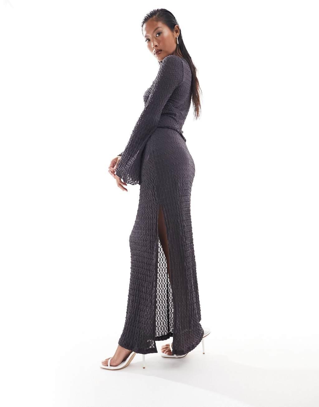 Vero Moda Petite textured jersey maxi skirt in asphalt gray - part of a set Product Image