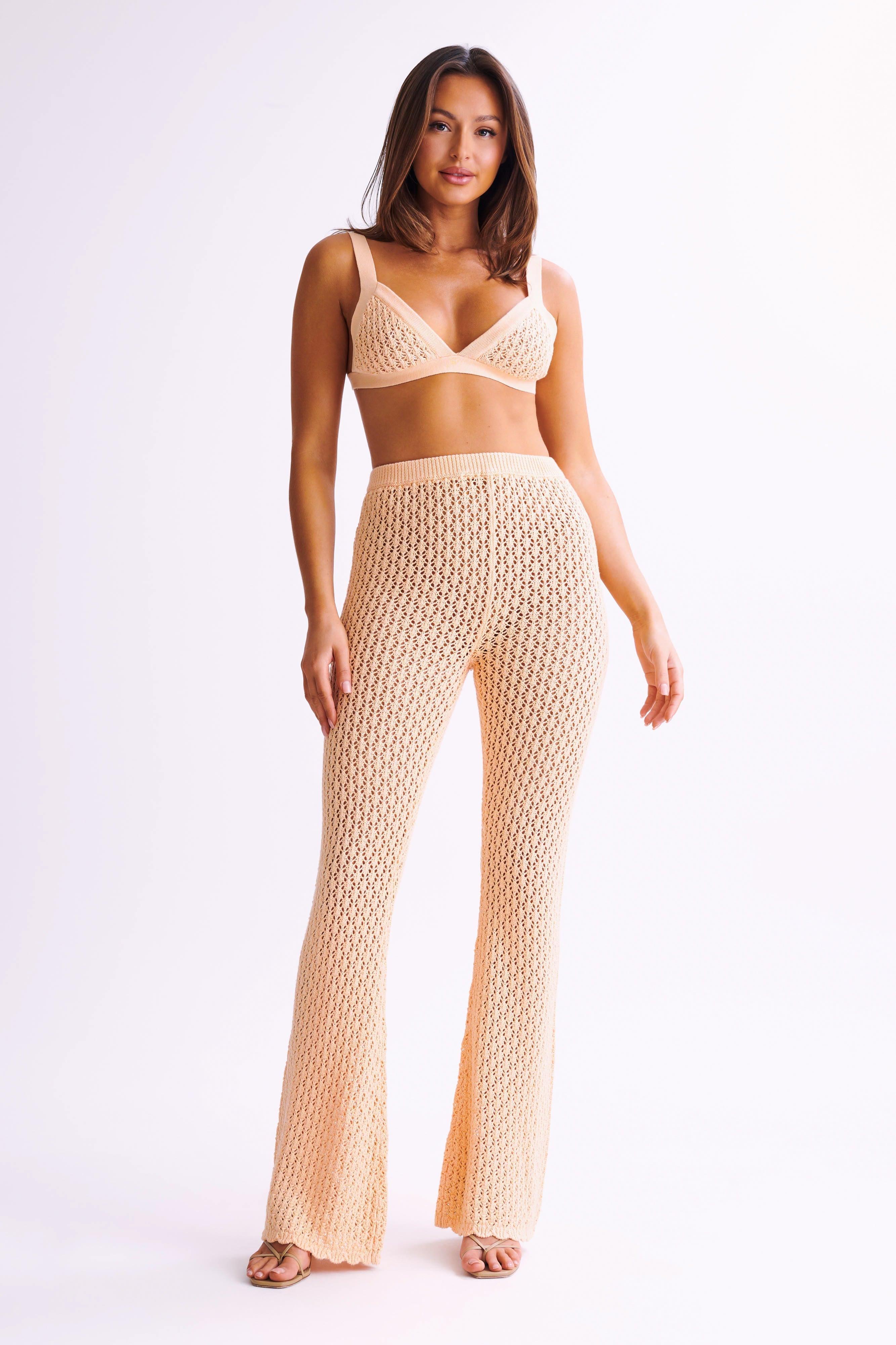 Rosana Crochet Straight Leg Pants - Apricot Product Image