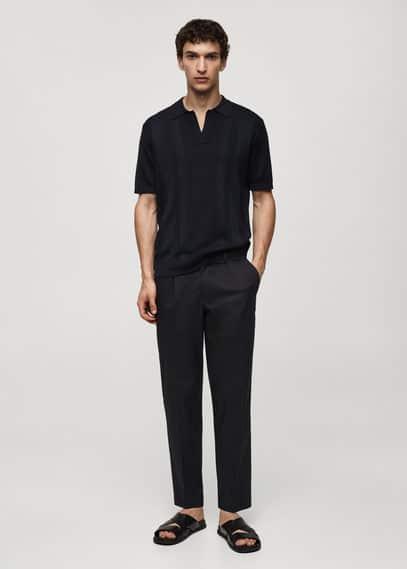 Mango Mens Ribbed Knit Polo Shirt Product Image