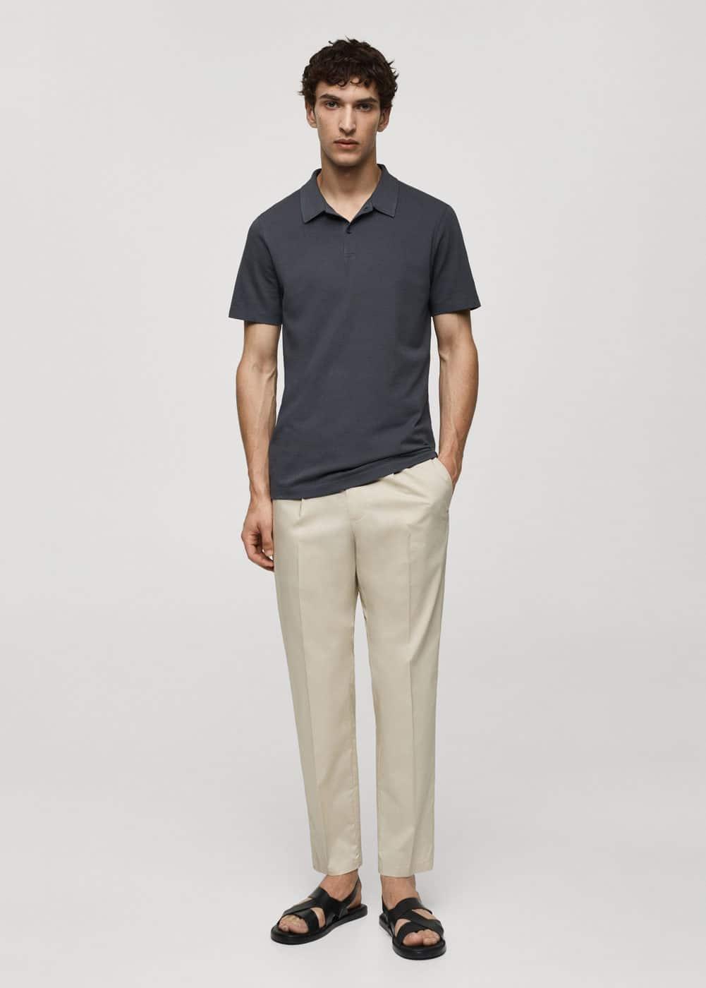 Slim-fit cotton piqué textured polo shirt - Men | MANGO USA Product Image